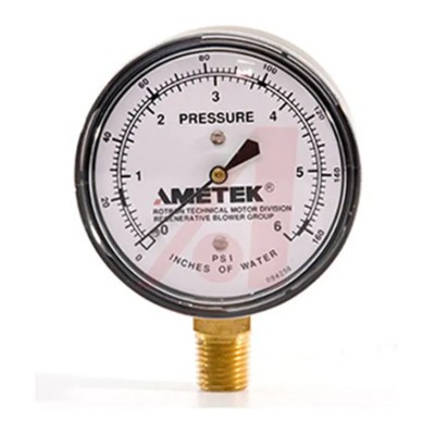 Ametek 3 in 1/2 in to 1/4 in NPT Pressure Gauge 150 mbar 3in Dial Steel Case Bottom Entry 529428