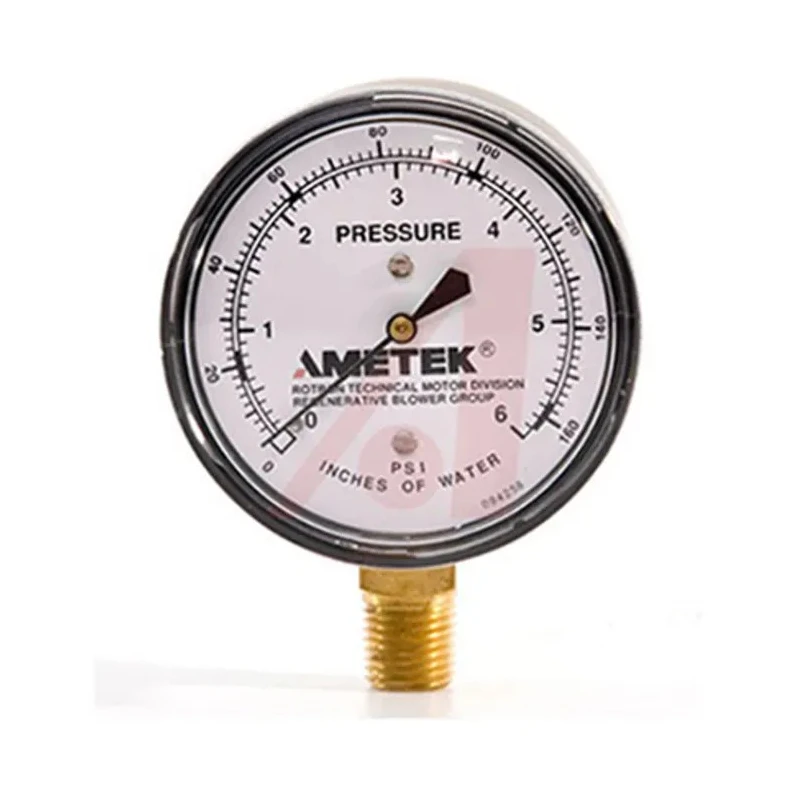 Ametek 3 in 1/2 in to 1/4 in NPT Pressure Gauge 150 mbar 3in Dial Steel Case Bottom Entry 529428
