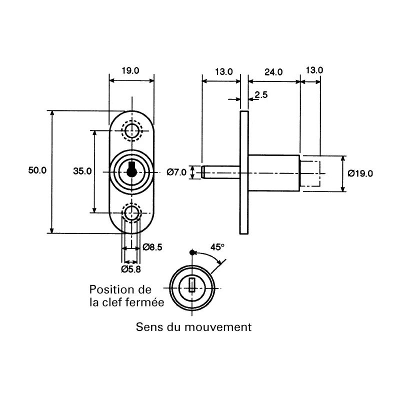 Euro-Locks a Lowe & Fletcher group Company Sliding Door Lock Keyed 24 mm Panel-to-Tongue Depth 19 mm Cutout 5862007