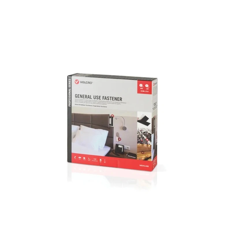 VELCRO® Black Hook & Loop Tape 20mm Width x 25m Length, Thickness 7.5mm, Polyamide & Polypropylene VEL-PS20000