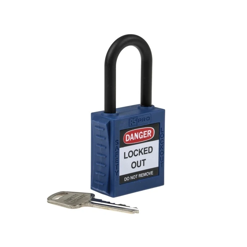 RS PRO Blue Nylon Safety Lockout 1-Lock Padlock 6.35 mm Shackle Diameter 38 mm Length 196-3759