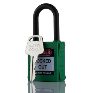 RS PRO Green Nylon Safety Lockout Padlock 6.35 mm Shackle Diameter 38 mm Shackle Length 196-3760