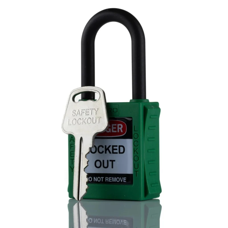 RS PRO Green Nylon Safety Lockout Padlock 6.35 mm Shackle Diameter 38 mm Shackle Length 196-3760