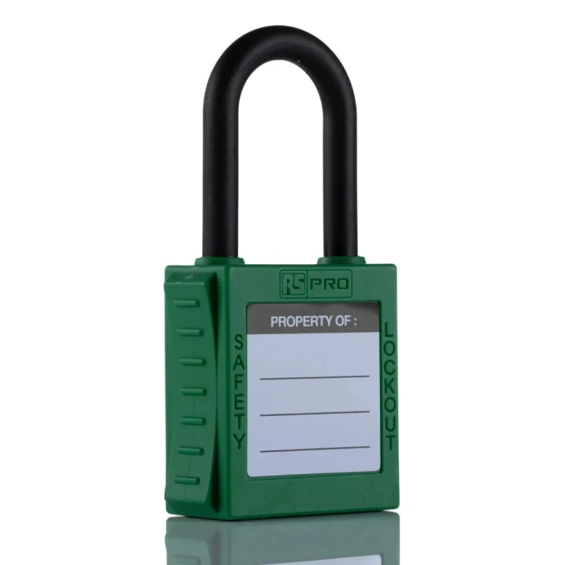 RS PRO Green Nylon Safety Lockout Padlock 6.35 mm Shackle Diameter 38 mm Shackle Length 196-3760