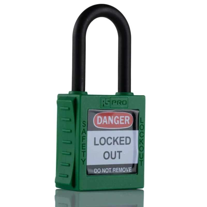 RS PRO Green Nylon Safety Lockout Padlock 6.35 mm Shackle Diameter 38 mm Shackle Length 196-3760