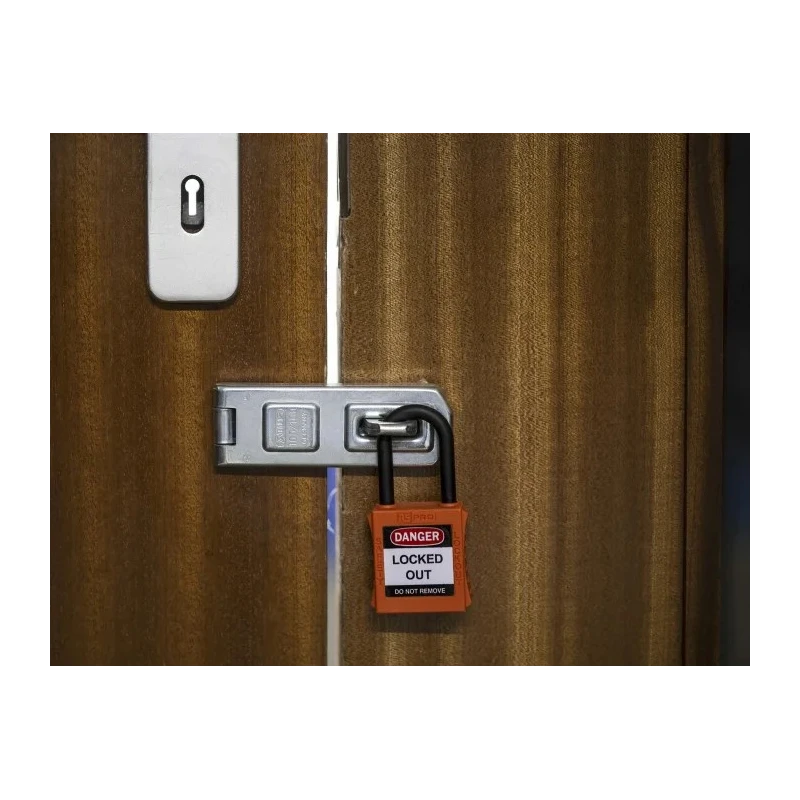 RS PRO Orange Nylon Safety Lockout Padlock 6.35 mm Shackle Diameter, 38 mm Shackle Length 196-3761