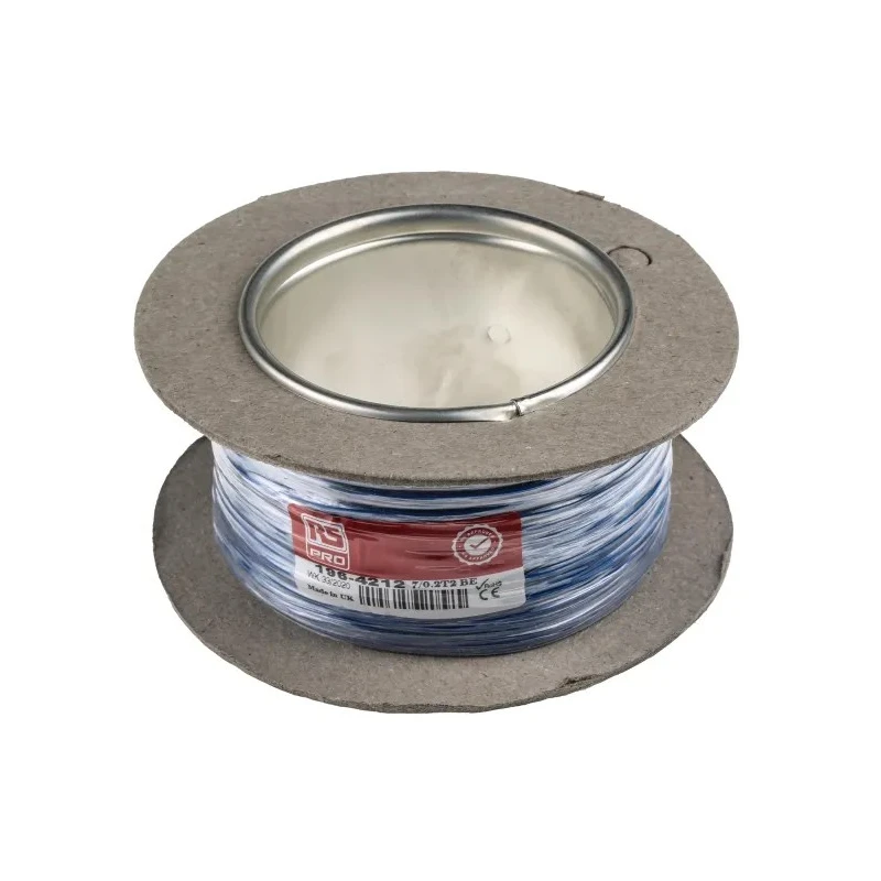 RS PRO Blue Hook Up Wire 24 AWG 7/0.2 mm Core Strands Polyvinyl Chloride Insulated Single Core Cable 100 m 1000V AC 196-4212