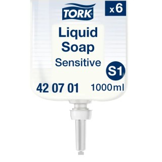 Tork Unscented Sensitive Hand Cleaner 1 L Bottle ECARF Certified Allergy-Friendly Liquid Soap 420701