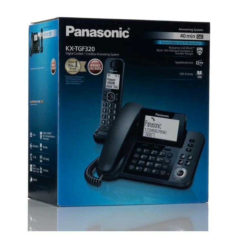 Panasonic Cordless Telephone Dual System Black Desktop Handset KX-TGF320E