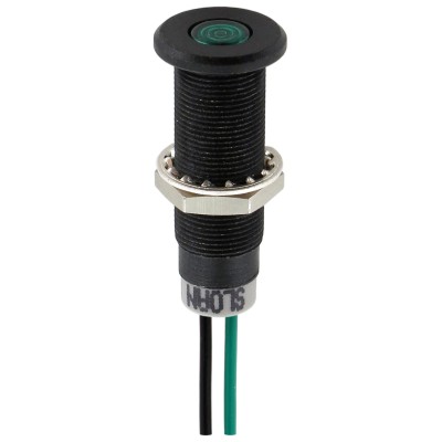 Sloan Green Panel Mount Indicator, 28V, 20mA, Lead Wire Termination, IP68, Prominent Bezel Black 348811G1G81NCL1