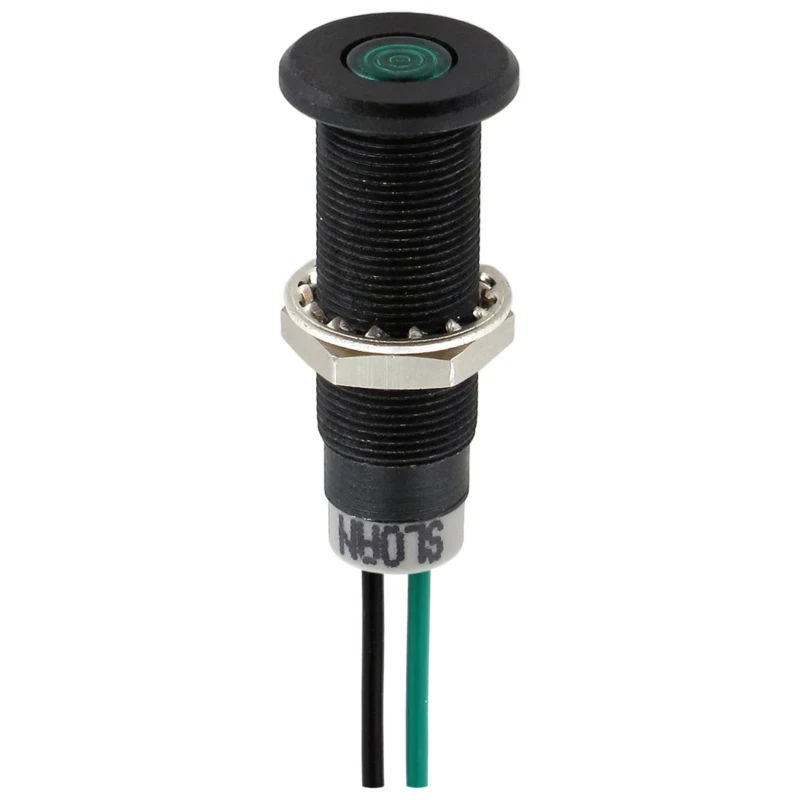 Sloan Green Panel Mount Indicator, 28V, 20mA, Lead Wire Termination, IP68, Prominent Bezel Black 348811G1G81NCL1