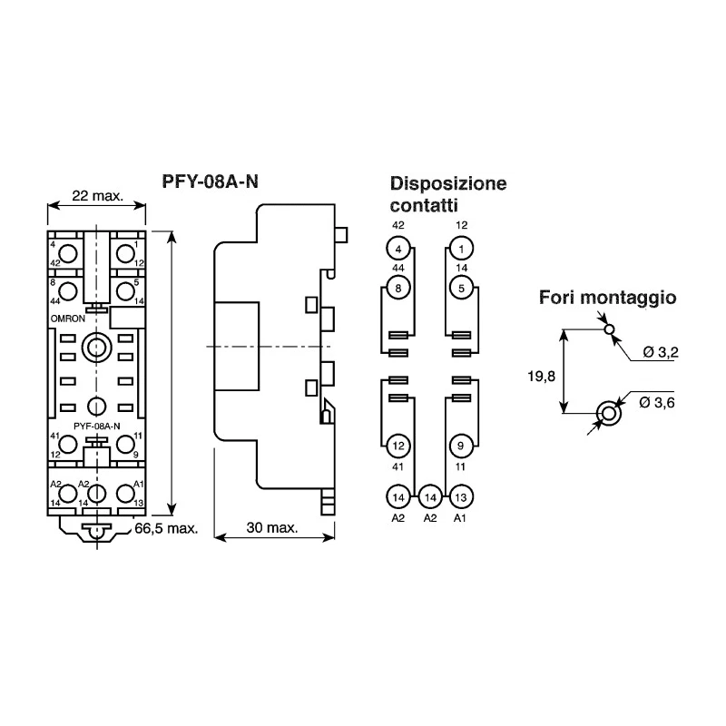 TE Connectivity PY 14 Way 250V AC PCB Relay Socket with 14 Contacts, 5A Current Rating PY14-02