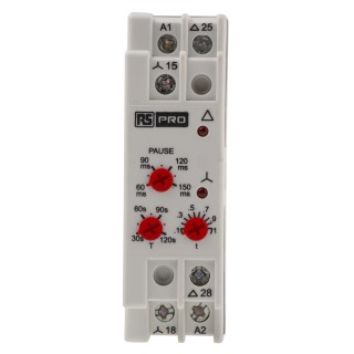 RS PRO DIN Rail Timer Relay, 2-Contact, SPST Switch, 24 V AC/DC to 240 V AC/DC Supply, Time Range 3 to 120 s 896-6857