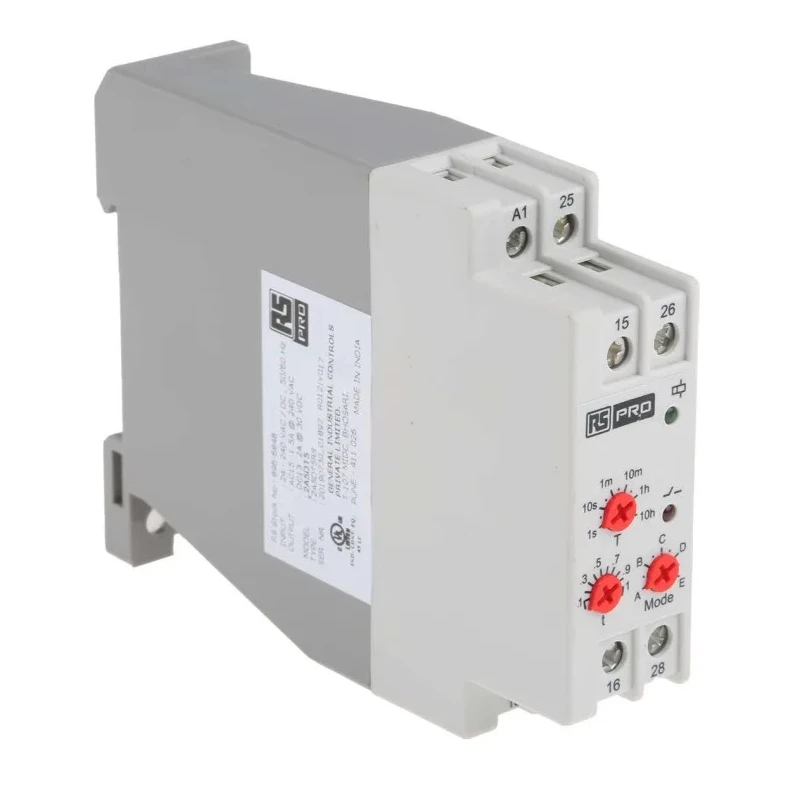 RS PRO DIN Rail Timer Relay, 2-Contact, DPDT Switch, 24 V DC/AC, 240 V AC, 0.1 s to 10 h, Multifunction 896-6848