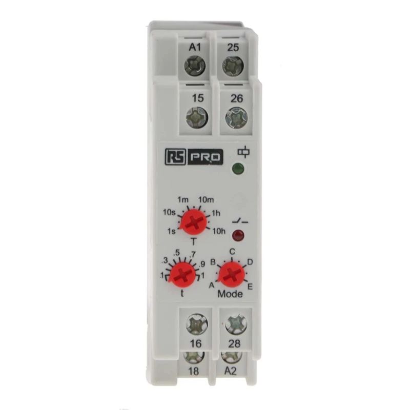 RS PRO DIN Rail Timer Relay, 2-Contact, DPDT Switch, 24 V DC/AC, 240 V AC, 0.1 s to 10 h, Multifunction 896-6848