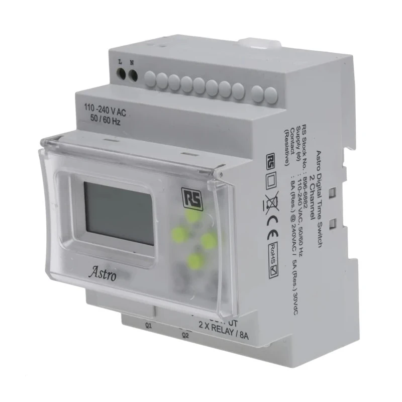 RS PRO Astronomical Timer 2-Channel Digital Time Switch 240V AC 896-6882