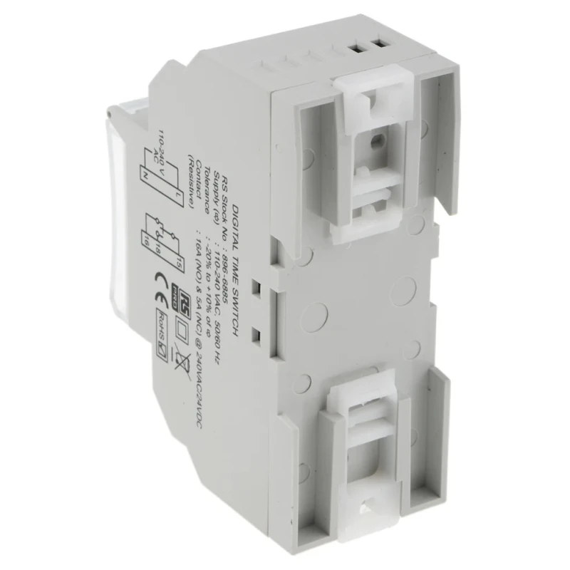 RS PRO Digital Pulse Switch DIN Rail Time Switch 240V AC 1 Channel SPDT 6-Year Battery Life 896-6885