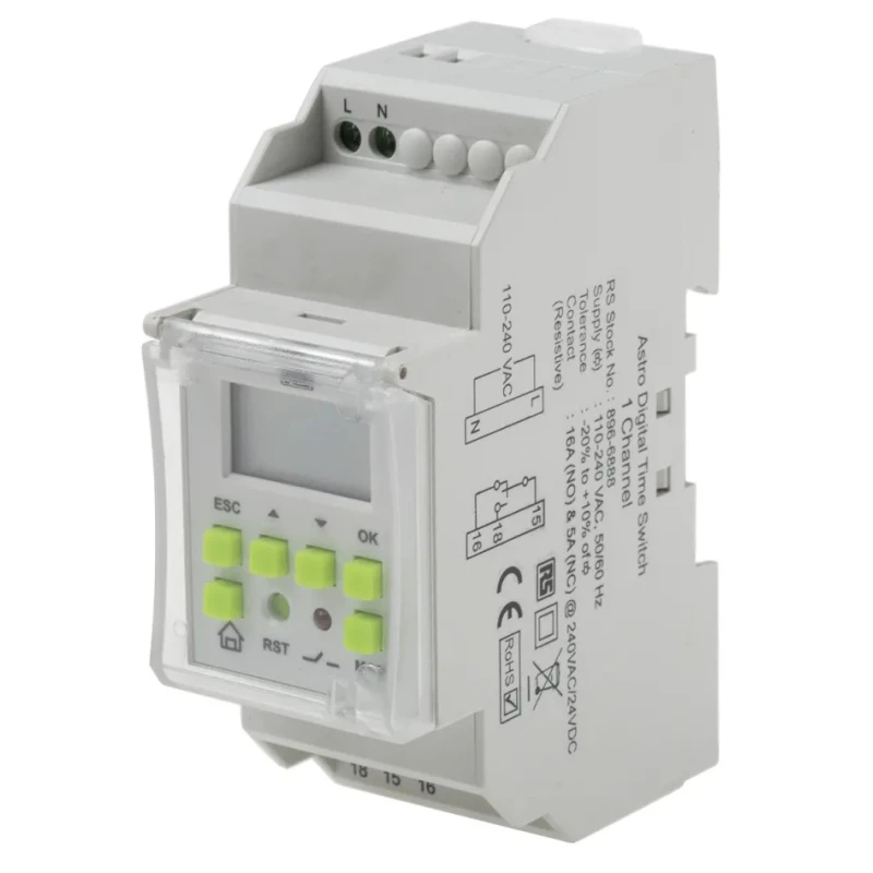 RS PRO Digital DIN Rail Time Switch 240V ac 896-6888
