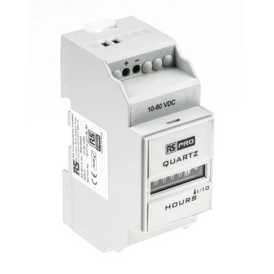 RS PRO Analogue Hour Meter 6 Digit, 10-80 V DC Supply Voltage, DIN Rail Mount, Model 896-6949