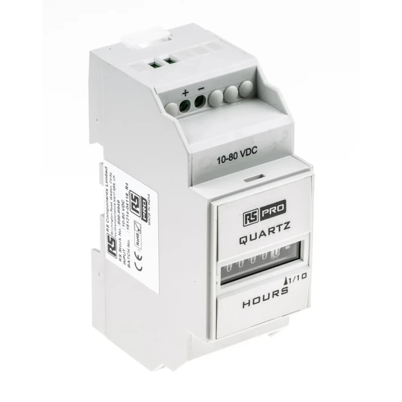 RS PRO Analogue Hour Meter 6 Digit, 10-80 V DC Supply Voltage, DIN Rail Mount, Model 896-6949