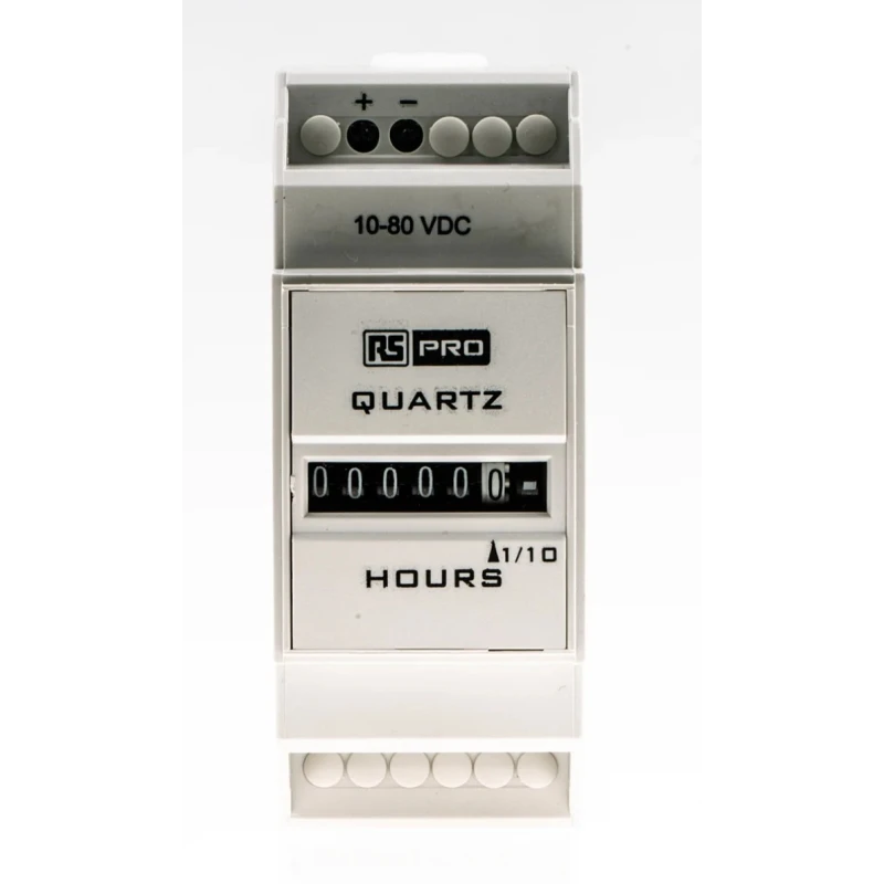 RS PRO Analogue Hour Meter 6 Digit, 10-80 V DC Supply Voltage, DIN Rail Mount, Model 896-6949