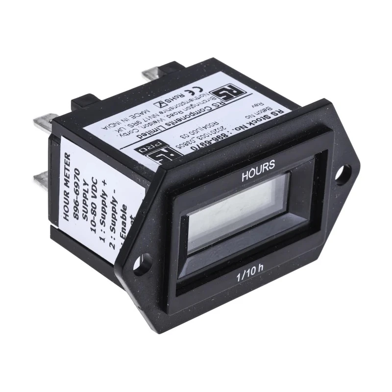 RS PRO Hour Meter Counter 6 Digit LCD 10-80 V DC Remote Reset Flush Panel Mount 896-6970