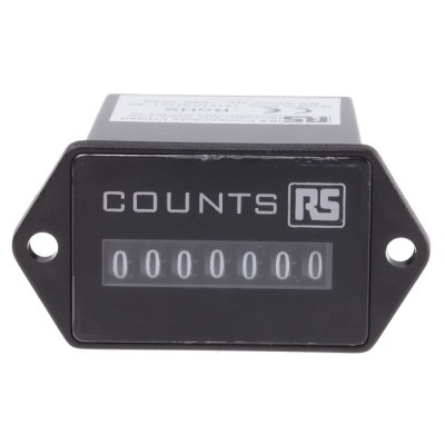 RS PRO 7 Digit Electromechanical Impulse Counter 3.6mm Height Panel Mount 12 V DC or 24 V DC 896-7043