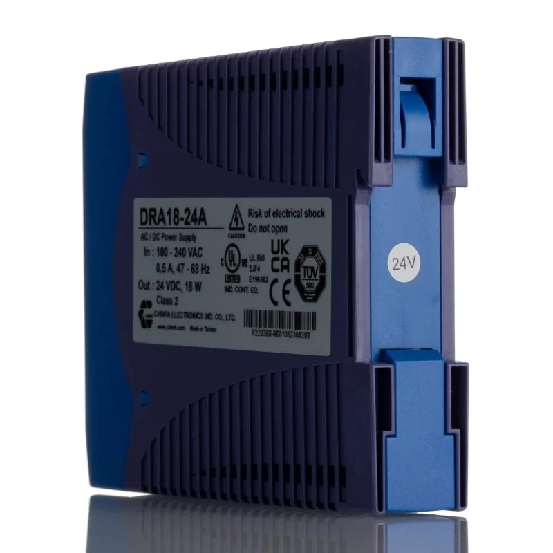 Chinfa DRA18 DIN Rail Power Supply 264V AC Input 24V DC, 750mA Output, 18W Power DRA18