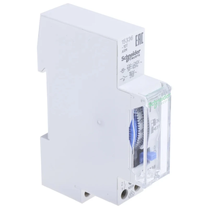 Schneider Electric Analogue Acti9 DIN Rail Time Switch 230V AC 10 Year Battery Life 1 Channel 90mm Height 66mm Depth 