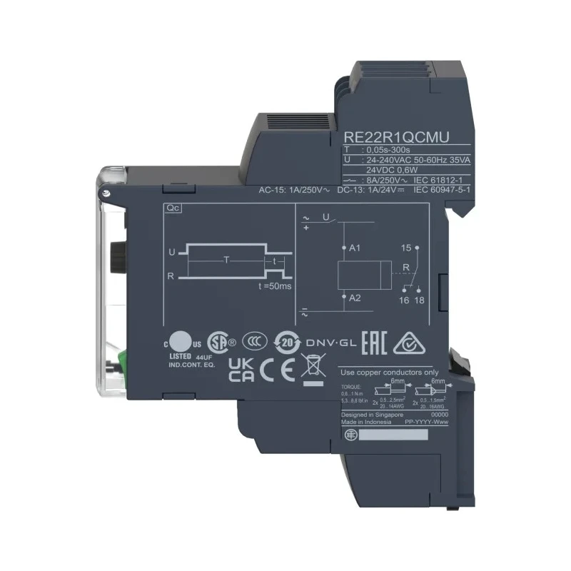 Schneider Electric Harmony Time Series DIN Rail Timer Relay, Offset Double Ring End Function, 1-Contact, 24 to 240 RE22R1KMR