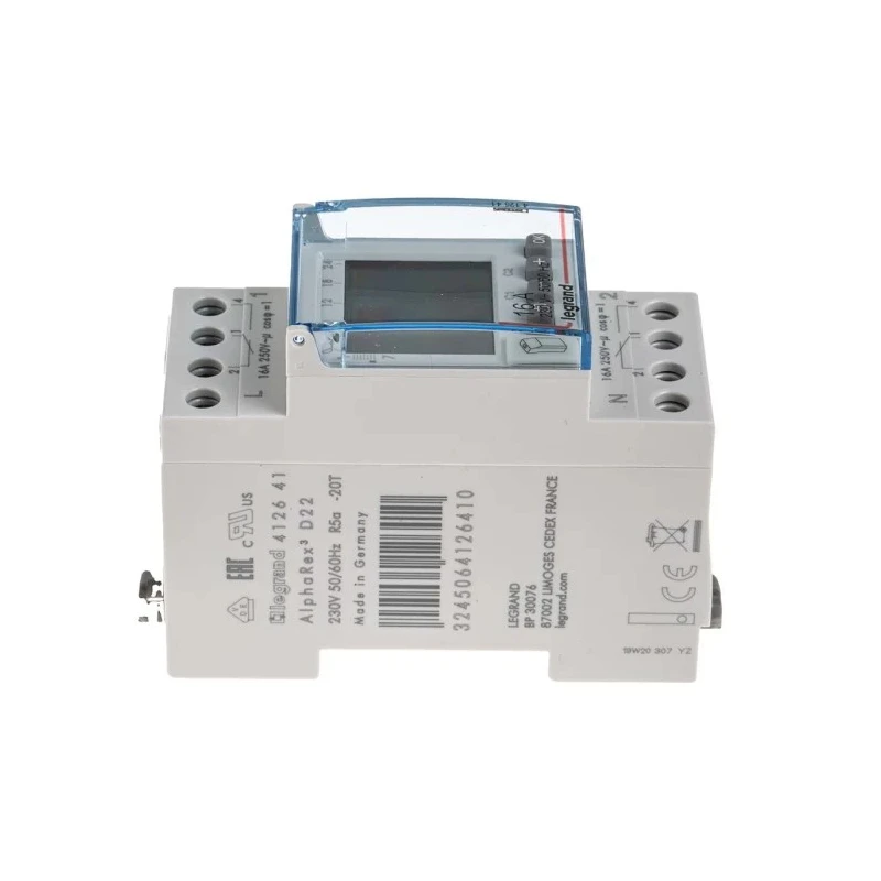 Legrand Digital DIN Rail Time Switch, 2-Channel, 230V AC, 5-Year Battery Life, Backlit Graphic Display, Model 4 126 41