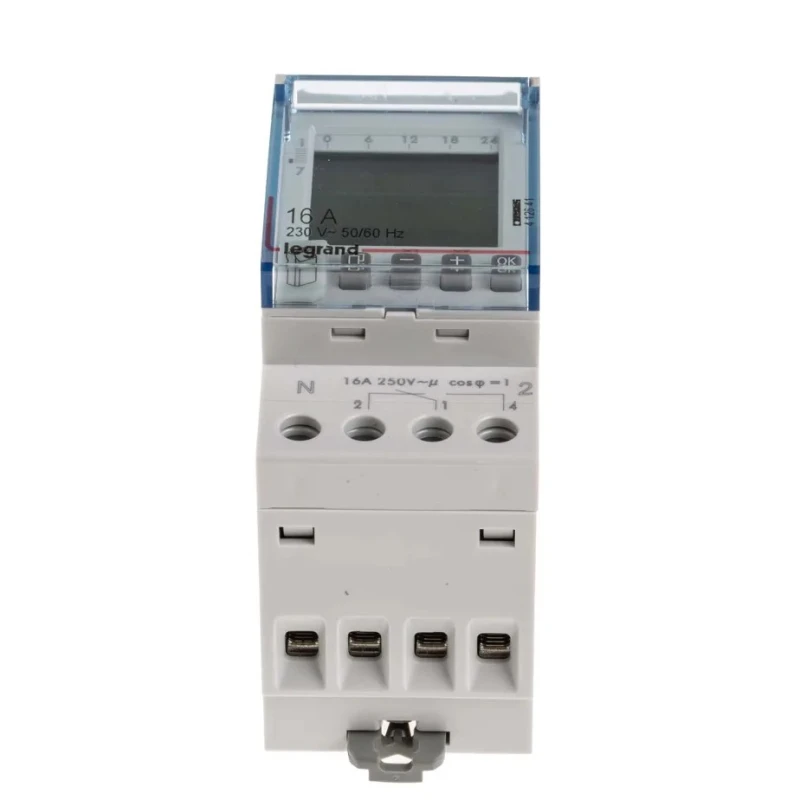 Legrand Digital DIN Rail Time Switch, 2-Channel, 230V AC, 5-Year Battery Life, Backlit Graphic Display, Model 4 126 41