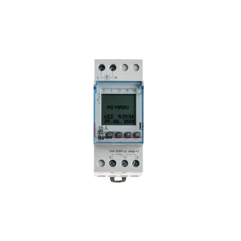 Legrand Digital DIN Rail Time Switch, 2-Channel, 230V AC, Backlit Display, Programmable 4 126 31