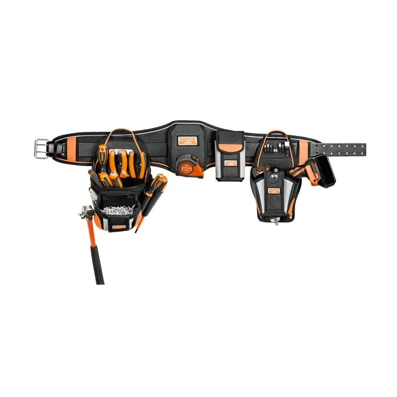 Bahco Nylon and Leather 2 Pocket Tool Belt Adjustable Fit with Hammer and Pen Holders 4750-HDBS-2