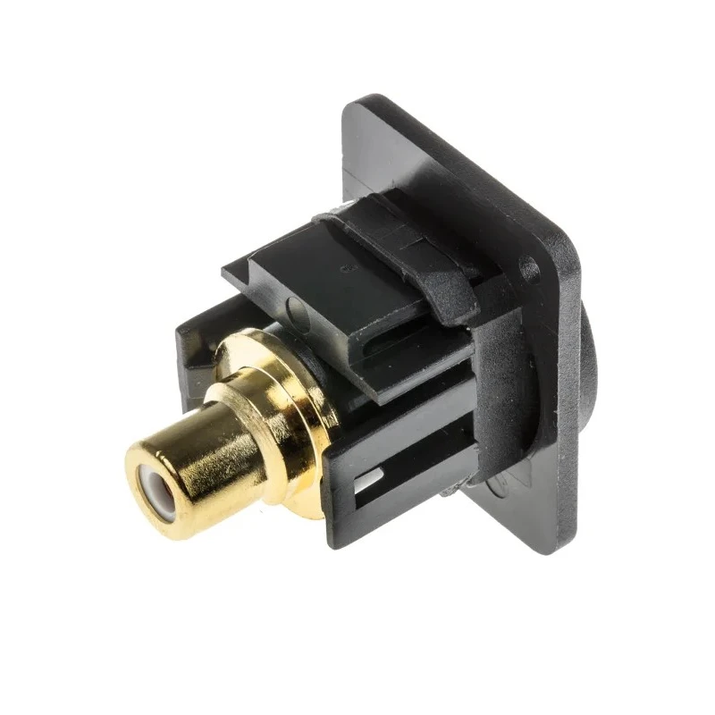 RS PRO Black Straight Panel RCA Socket, 10A, 60V, Female, Nickel Plated Contact 898-7627