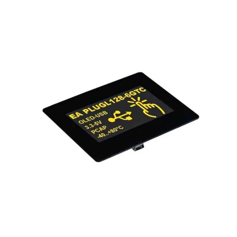 Display Visions 2.9 in Yellow OLED Display 128 x 64 Pixel Graphics with I2C, RS232, SPI, USB EA PLUGL128-6GTC