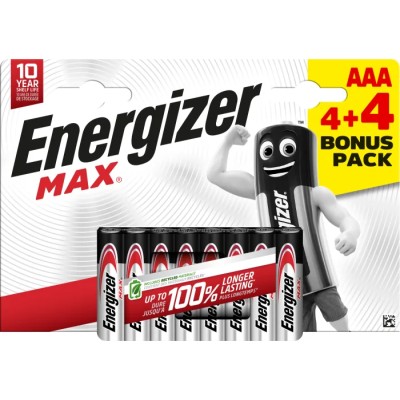 Energizer MAX E92 Zinc Manganese Dioxide AAA Battery 1.5 V 1.2Ah Pack of 8 7638900438215