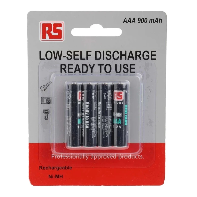 RS PRO Rechargeable Nickel Metal Hydride AAA Battery 1.2 V, 900 mAh 901-2986