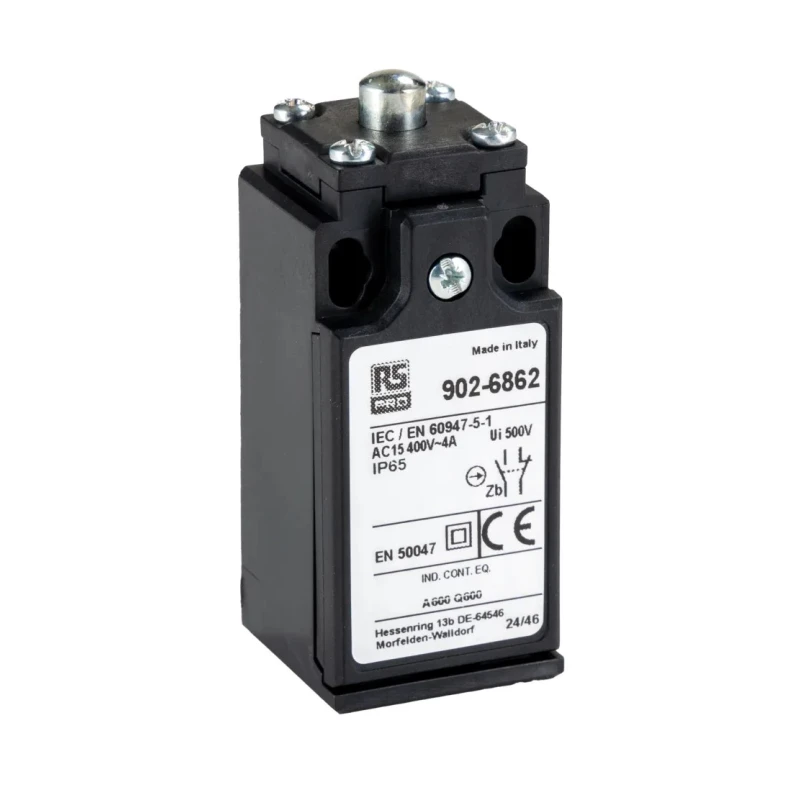 RS PRO Plunger Limit Switch 1 NO/1 NC, IP65 Fibreglass Reinforced Thermoplastic Housing 400V AC 10A IP65