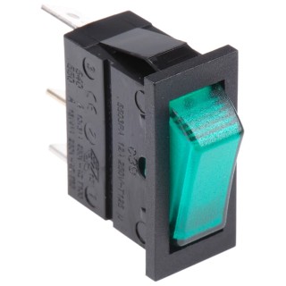 Arcolectric (Bulgin) Ltd Illuminated SPST On-Off Rocker Switch Panel 16A 250V AC Green Actuator C5503AANAF