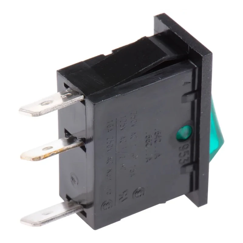 Arcolectric (Bulgin) Ltd Illuminated SPST On-Off Rocker Switch Panel 16A 250V AC Green Actuator C5503AANAF