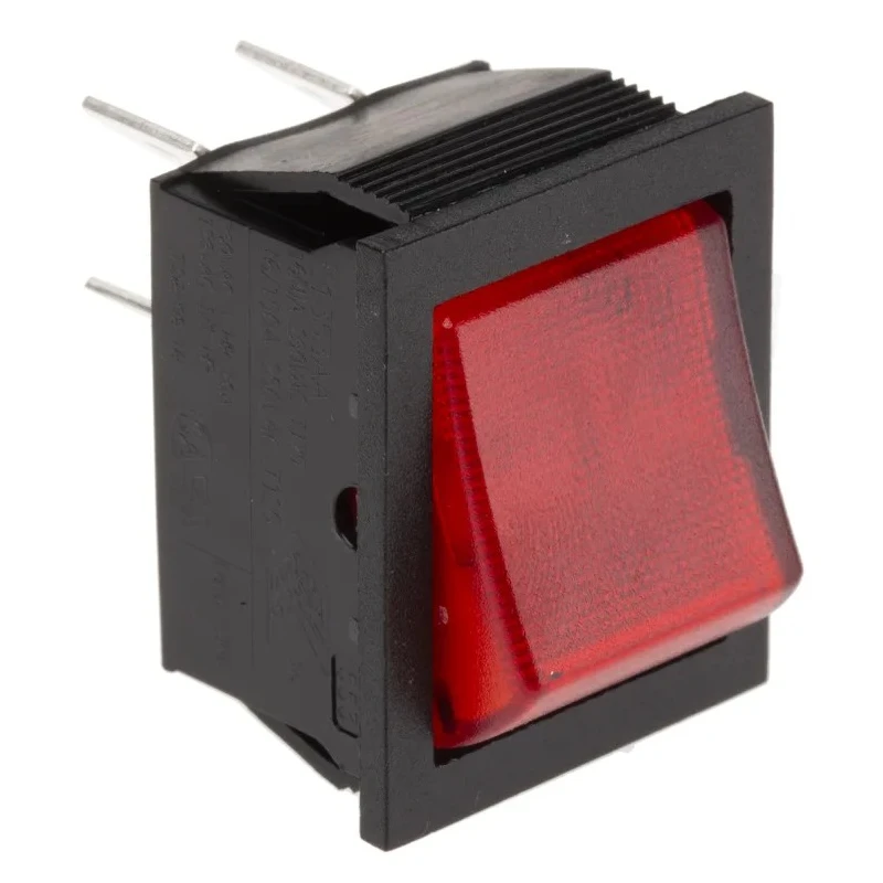 Arcolectric (Bulgin) Ltd Illuminated DPST Red Actuator On-Off Rocker Switch Panel Cutout 27.2 x 22.2 mm C1353AANAB