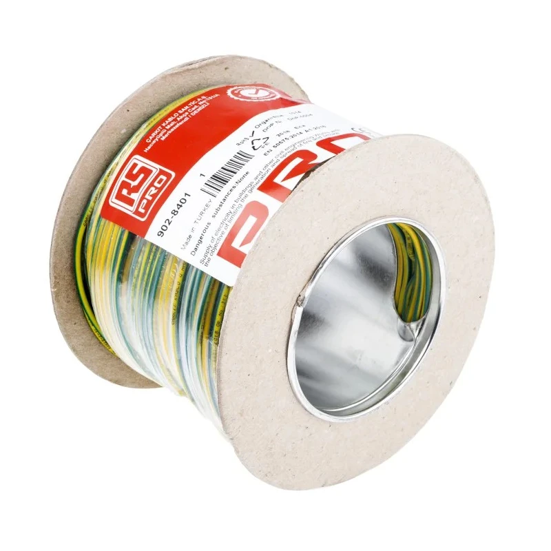 RS PRO Yellow Green 1.5 mm² Hook Up Wire 16 AWG 27/0.25 mm Strands 100 m Polyvinyl Chloride 902-8401