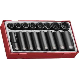 Teng Tools 16-Piece 1/2 in Drive 6 Point Impact Socket Set Chrome Molybdenum Steel Blackened Finish TT9116N