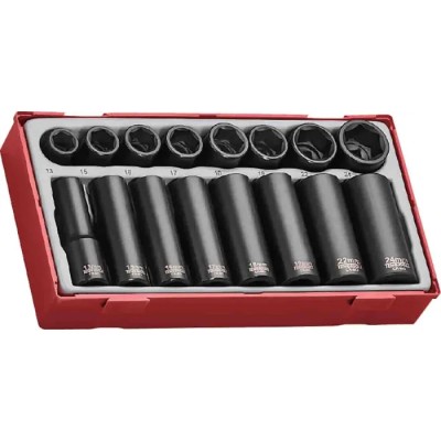 Teng Tools 16-Piece 1/2 in Drive 6 Point Impact Socket Set Chrome Molybdenum Steel Blackened Finish TT9116N