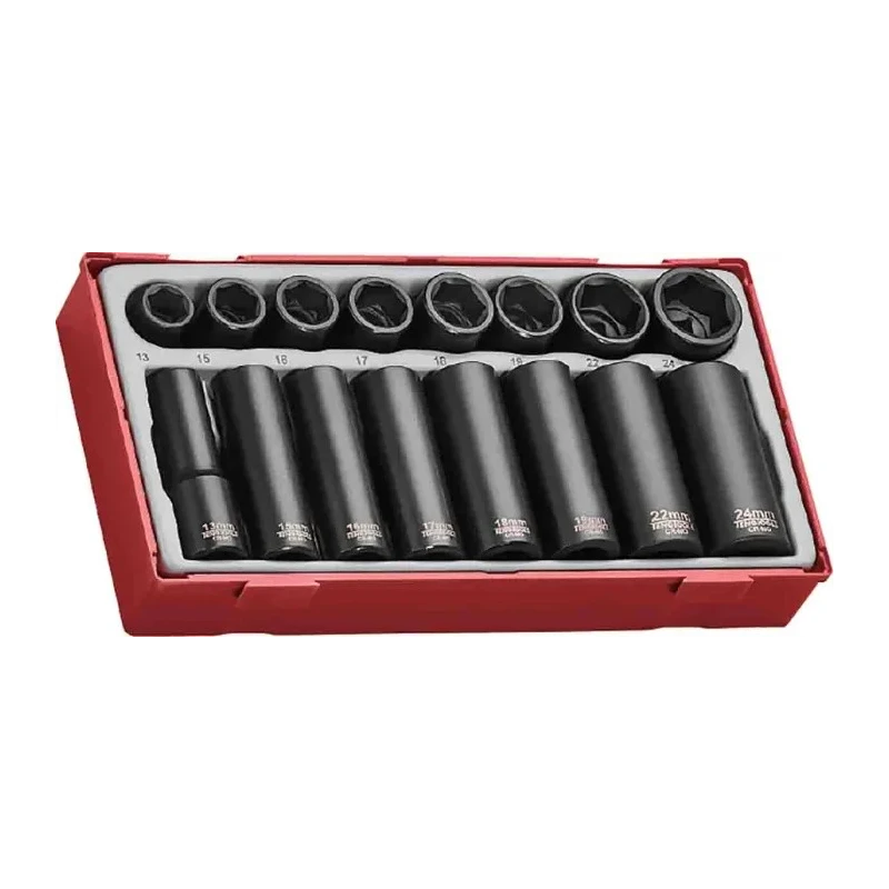 Teng Tools 16-Piece 1/2 in Drive 6 Point Impact Socket Set Chrome Molybdenum Steel Blackened Finish TT9116N