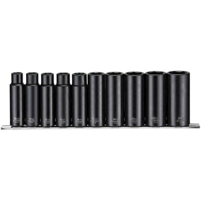 Teng Tools 10-Piece 1/2 in Deep Impact Socket Set Chrome Molybdenum Steel Blackened Finish 9126