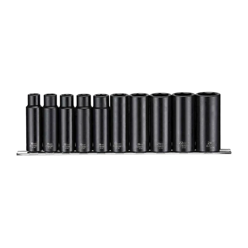 Teng Tools 10-Piece 1/2 in Deep Impact Socket Set Chrome Molybdenum Steel Blackened Finish 9126