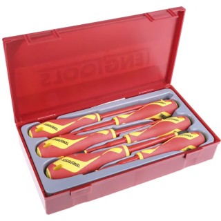 Teng Tools Insulated Screwdriver Set 6-Piece, Flat Slotted, PH, PZ Blades, 1000 Volt Insulation TTV706N