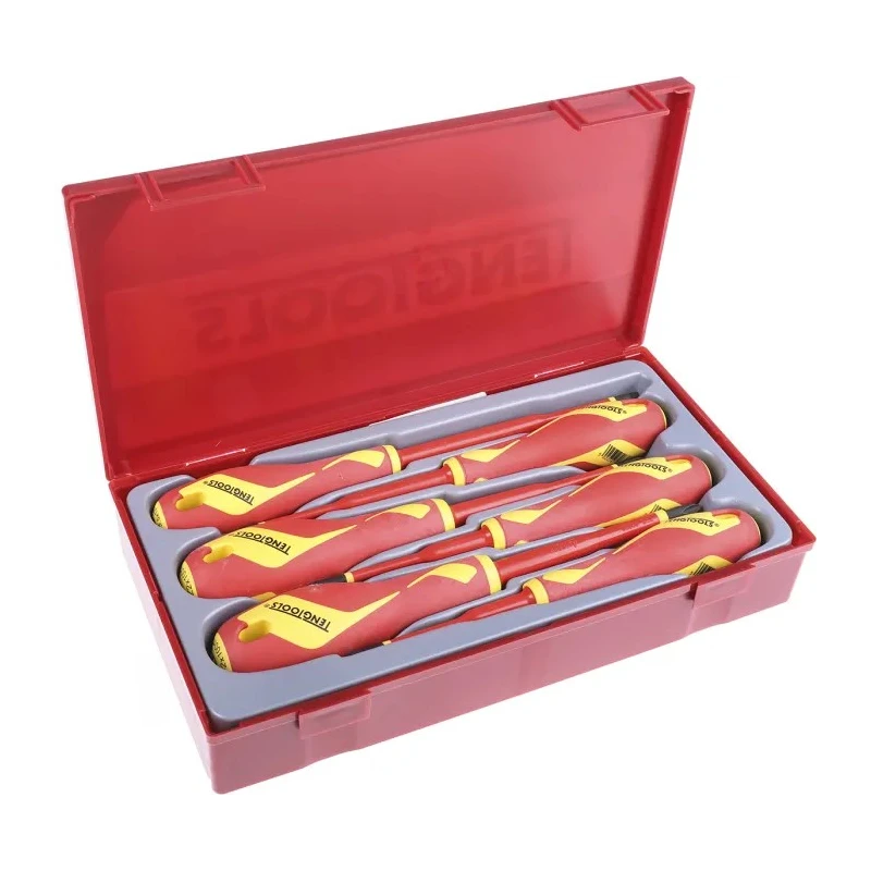 Teng Tools Insulated Screwdriver Set 6-Piece, Flat Slotted, PH, PZ Blades, 1000 Volt Insulation TTV706N
